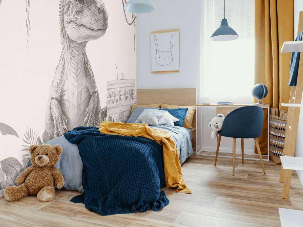 Baby t-rex i den beige junglen