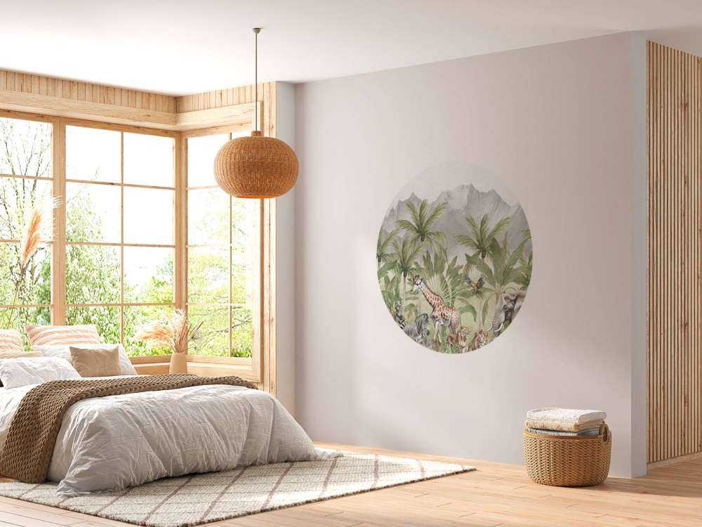 Bjerglandskab med dyr i farve