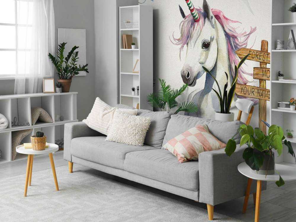 Baby-enhjørning med planter blå