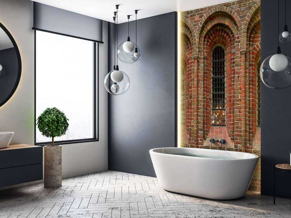 Murvegg med buer og vinduer