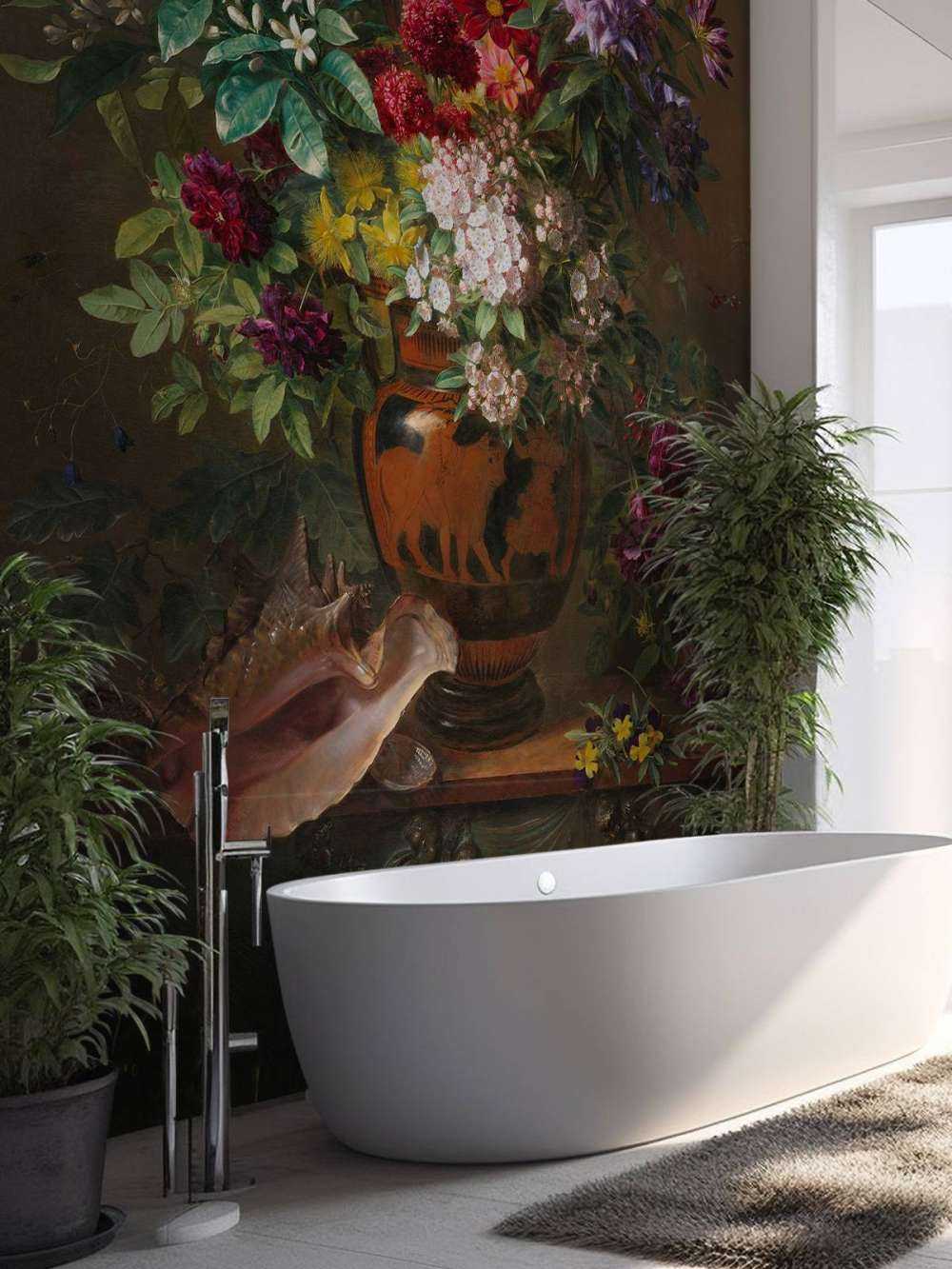 Stilleben med blomster i en gresk vase