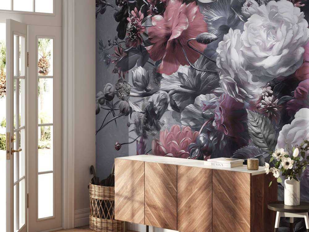 Stort bukett med røde valmuer