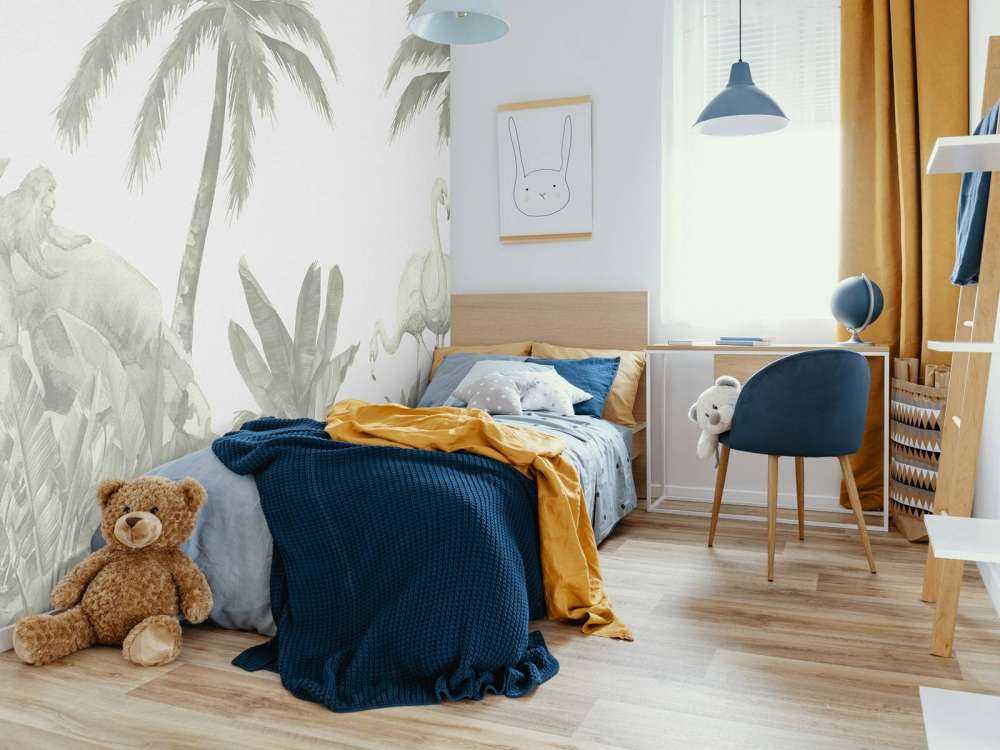 Aper og flamingoer i grønt