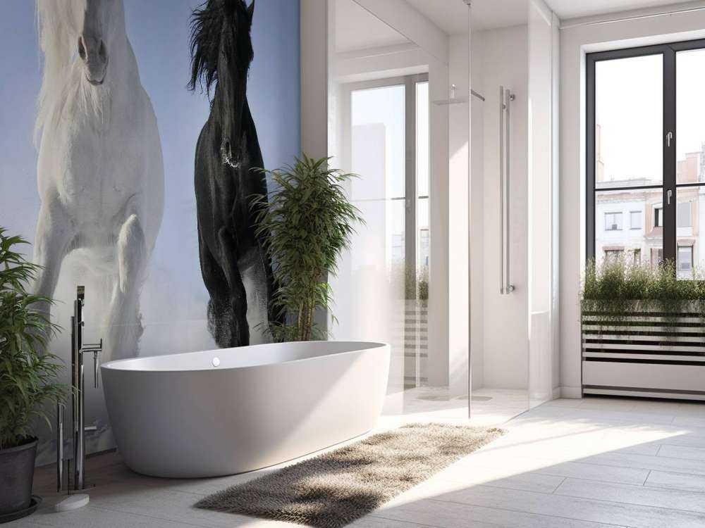 Hvit og en svart hest