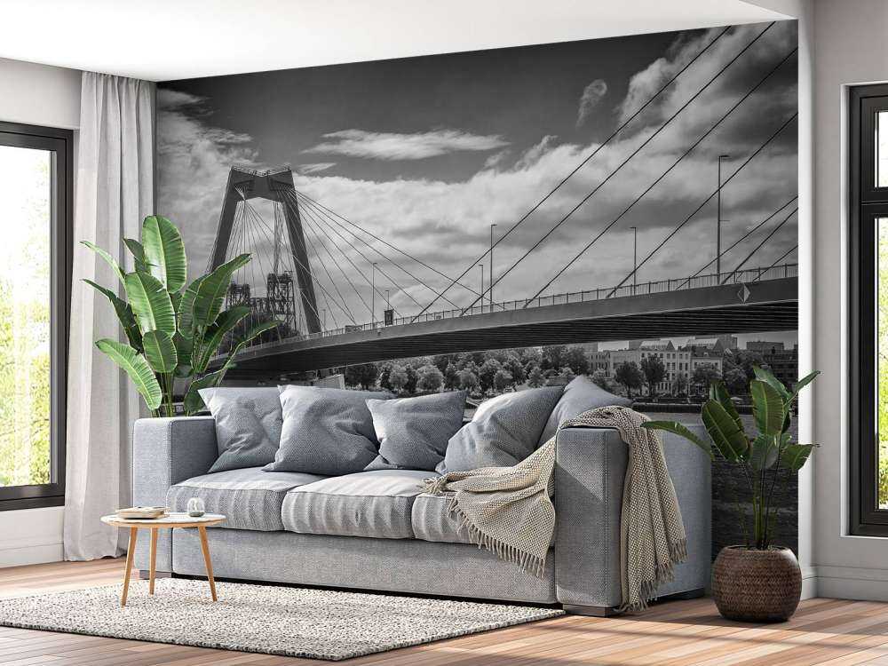 Passage af Prins Willem Alexander-broen i Rotterdam i sort/hvid  