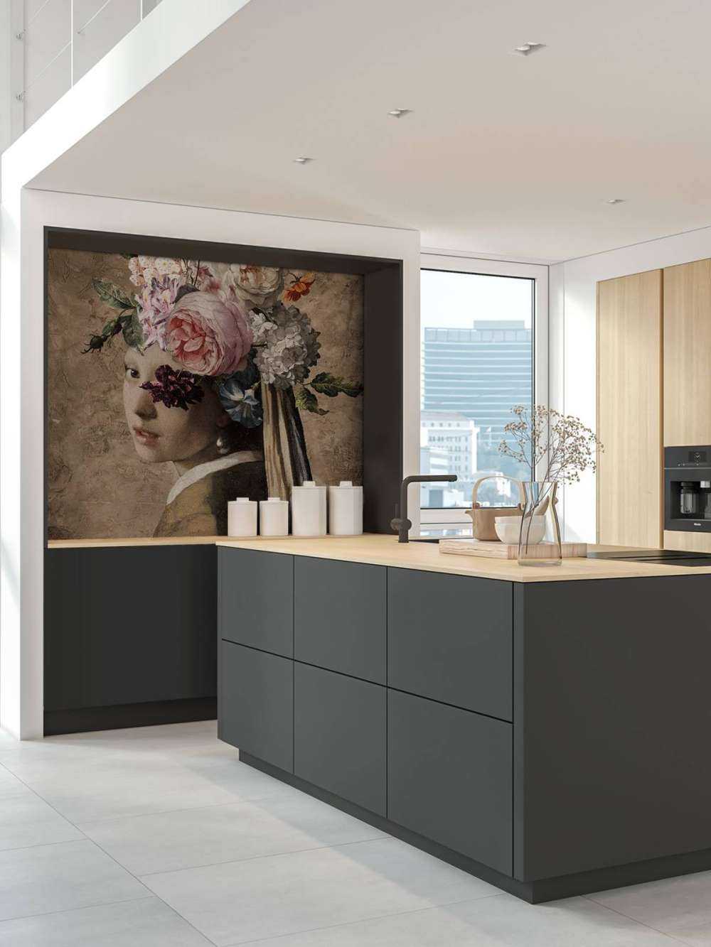 Pige med perleørering - blomsterdesign