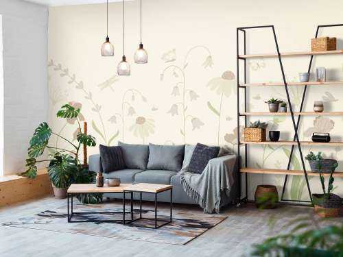 Blomstermark høj med sommerfugle sand med gammelrosa