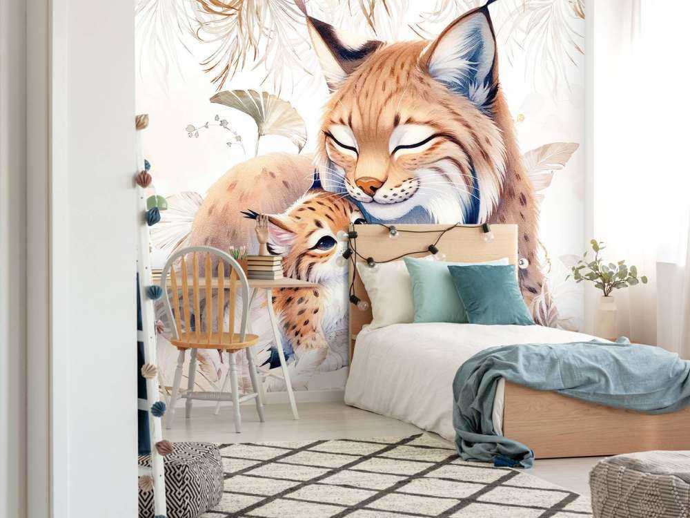 Kærlig lynx med unge