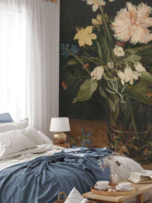 Stadig liv med blomster i et glas