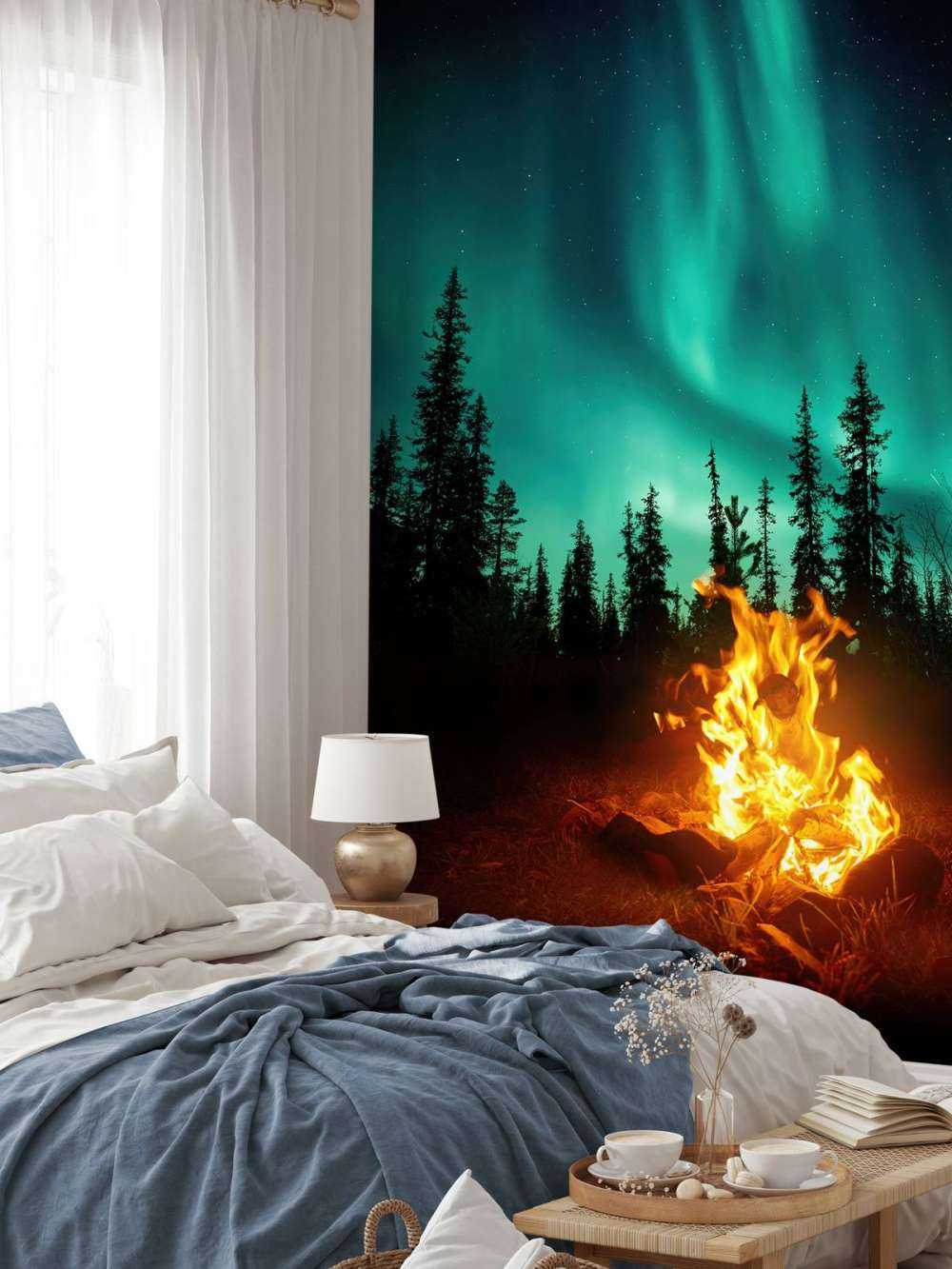 Lejrbål under nordlyset