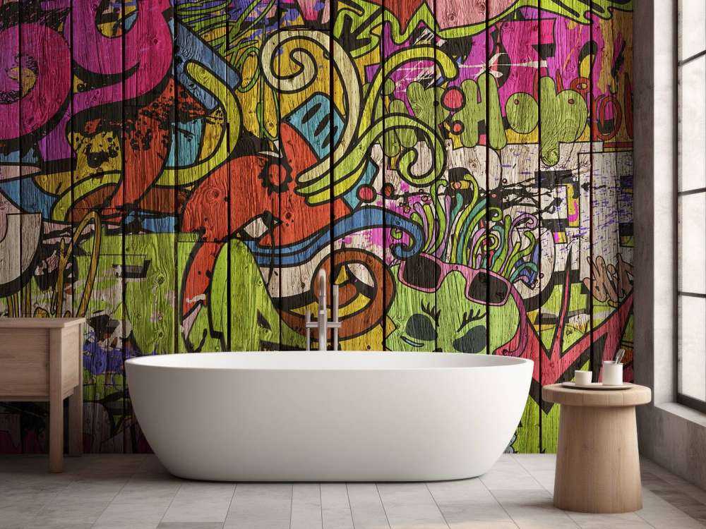 Gade graffiti på gammelt træ