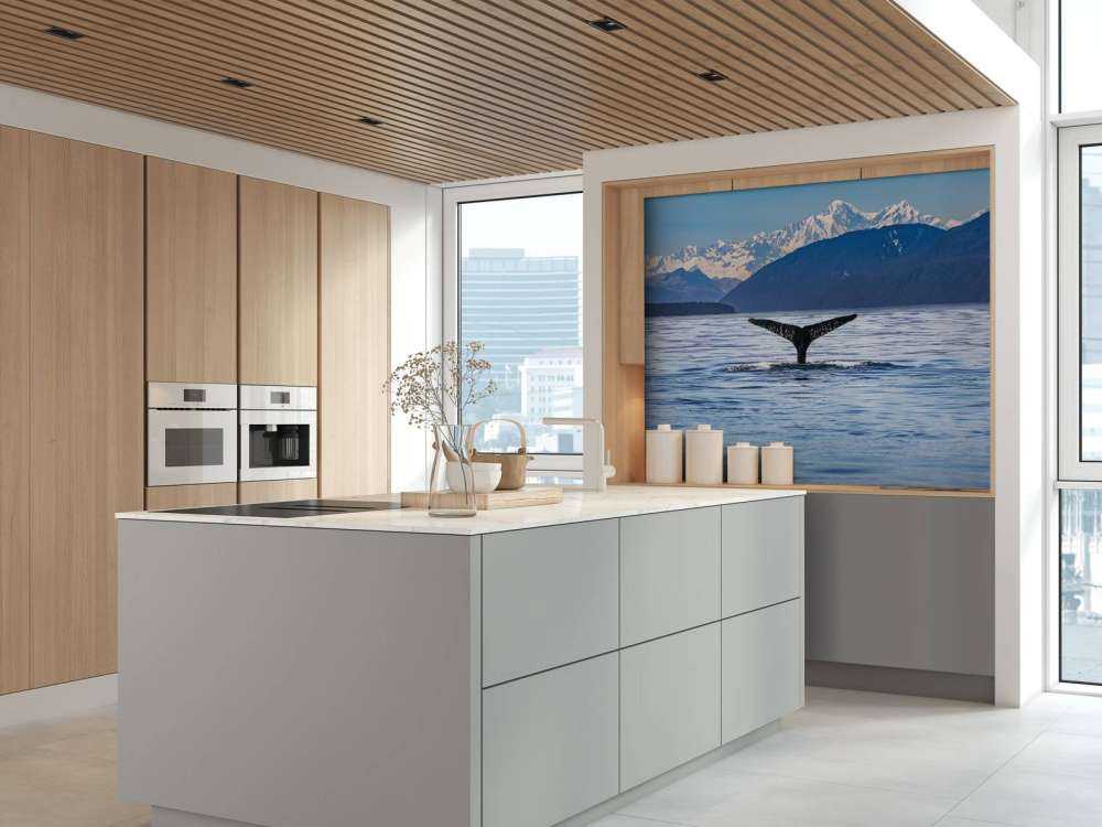 Dykkerhval med bjerge i tapeten