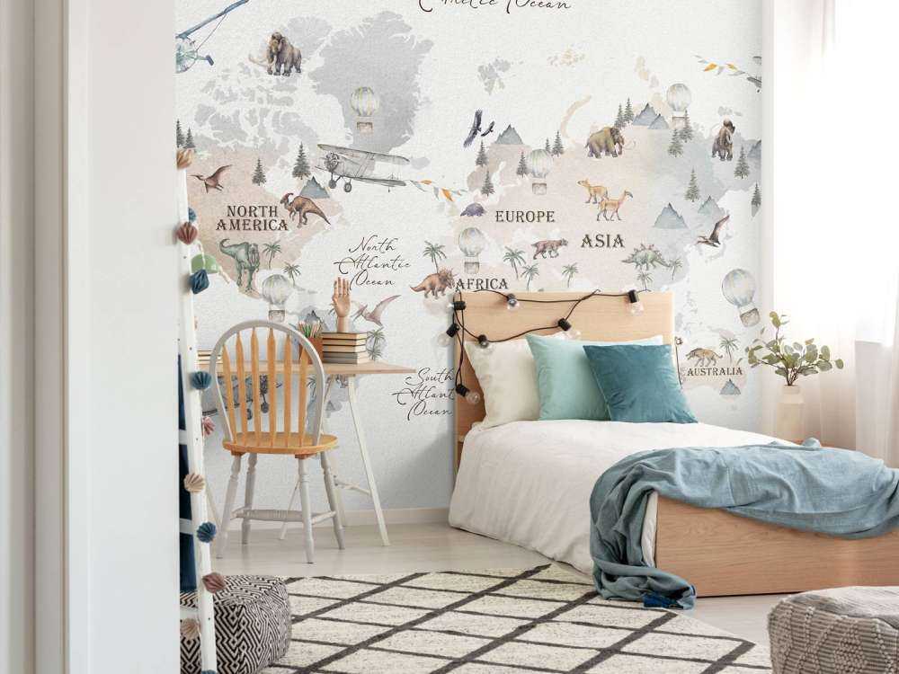 Världskarta med dinosaurier