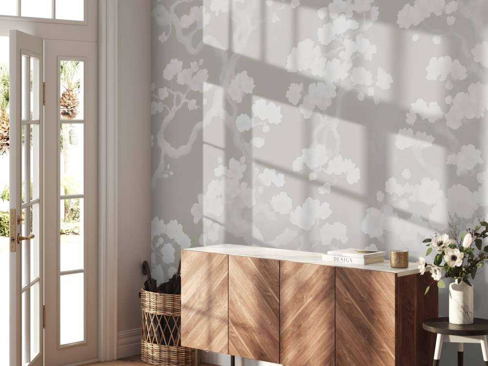 Underbar blomstrande skog - taupe