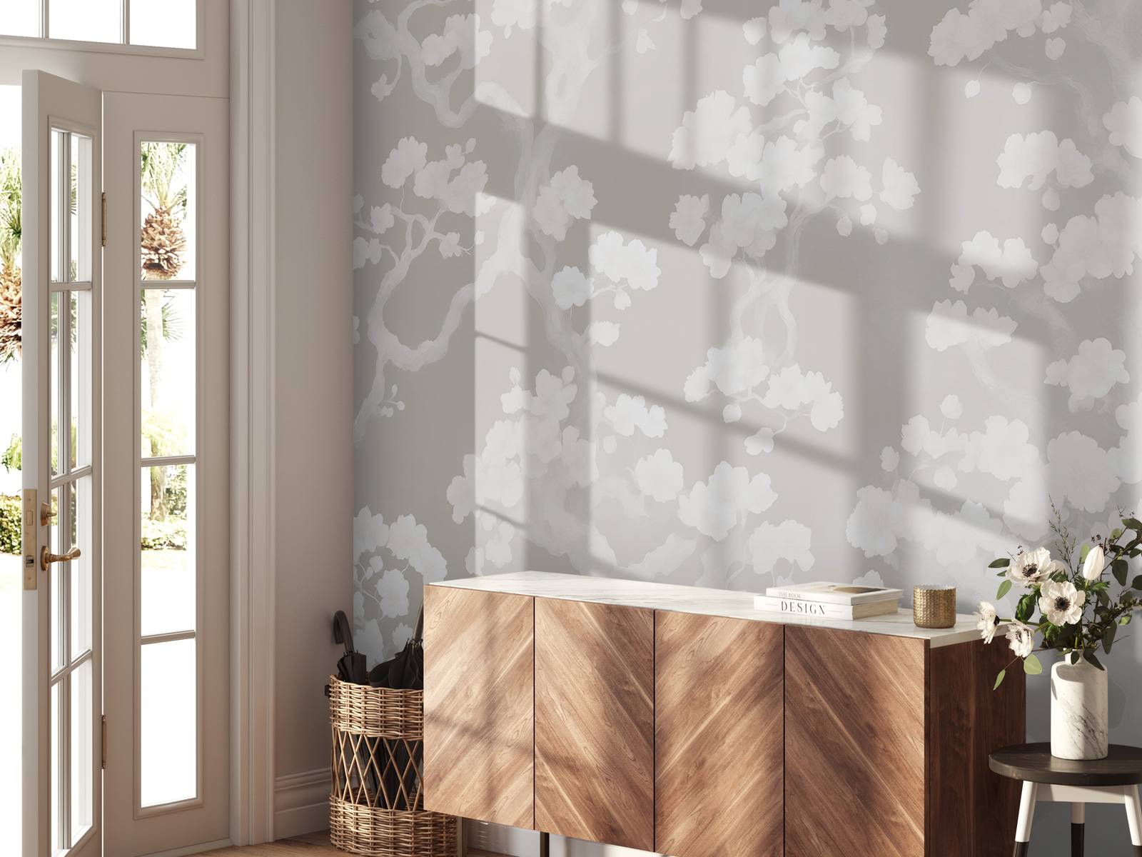 Underbar blomstrande skog - taupe