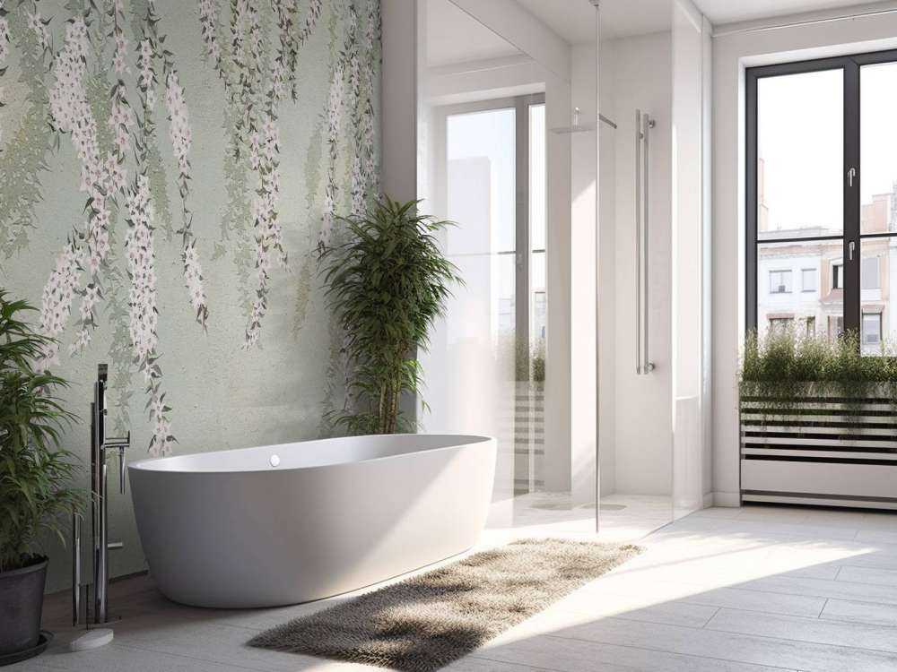 Blomkvistar på grön betong