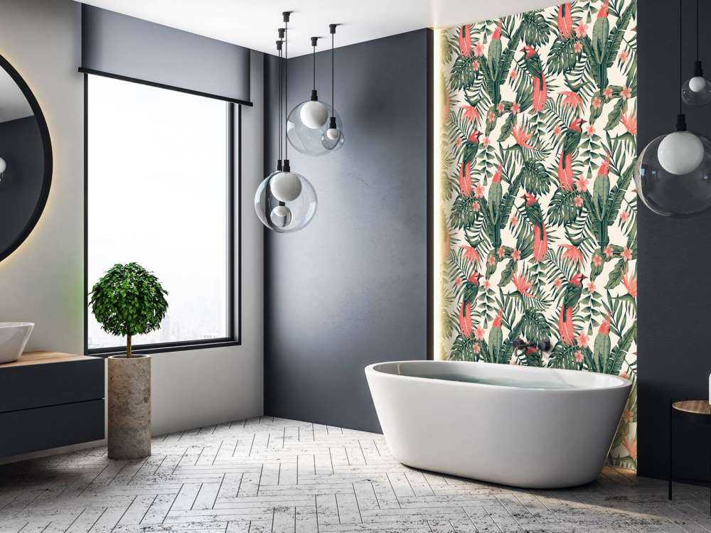 Tropiske planter, blomster og fugler