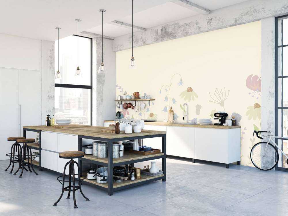 Blomsterfelt høy sand, gammelrosa, grønt og syrin