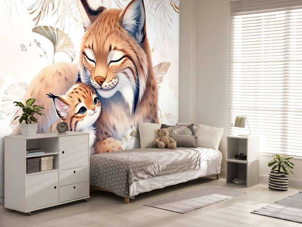 Kjærlig gaupe med unge