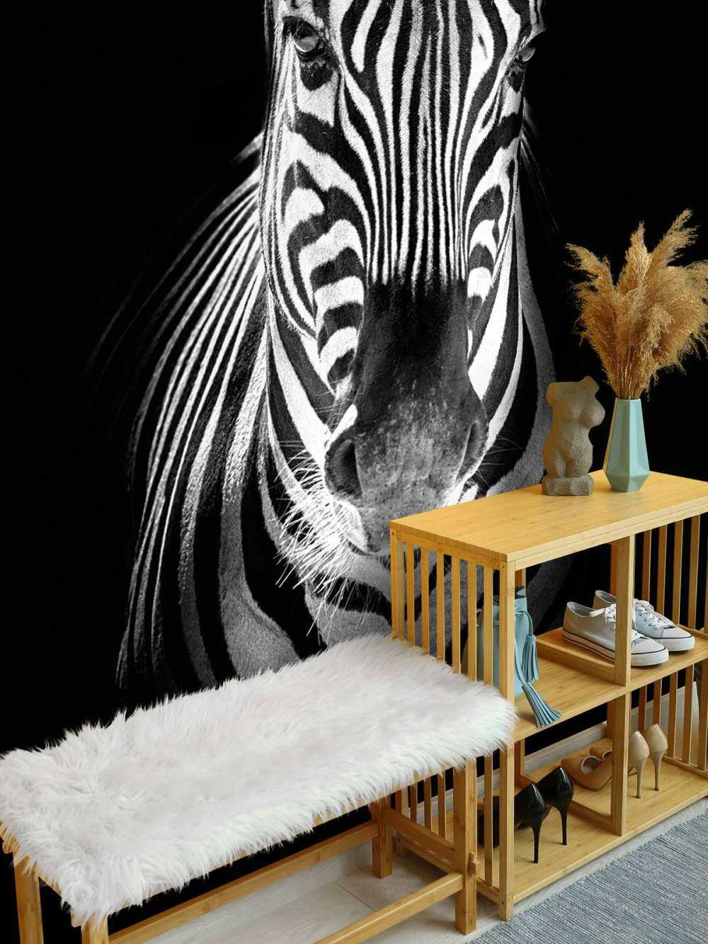 Nærbilde sebra svart og hvitt