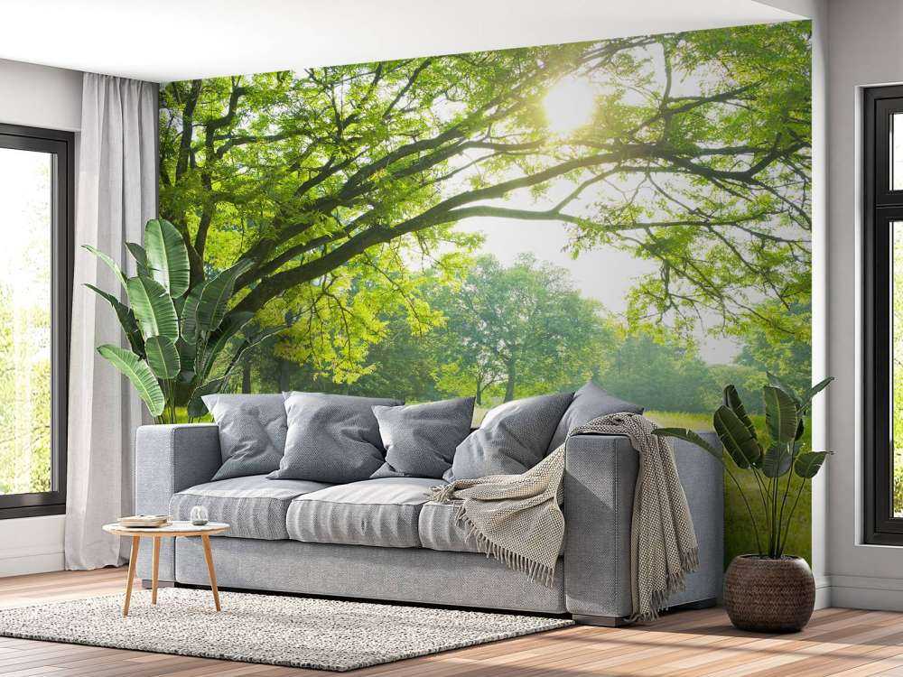 Härligt träd med grönt gräs