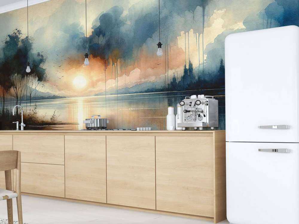 Akvarel Abstrakt Sø