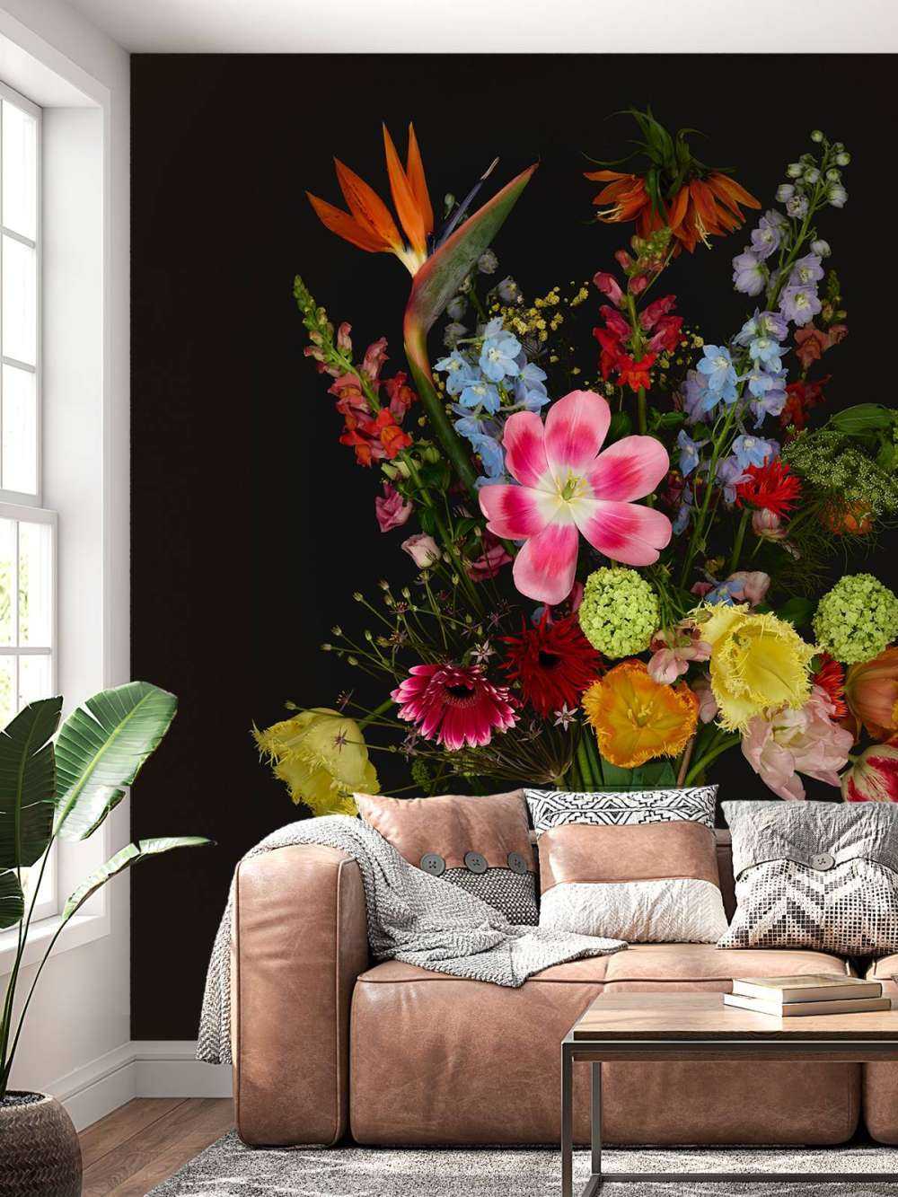 Buket blomster i glasvase