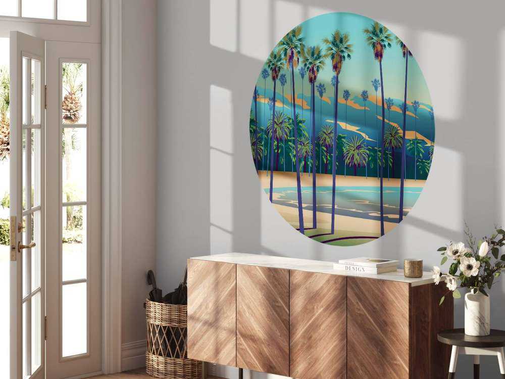 Tegnet sø med palmer