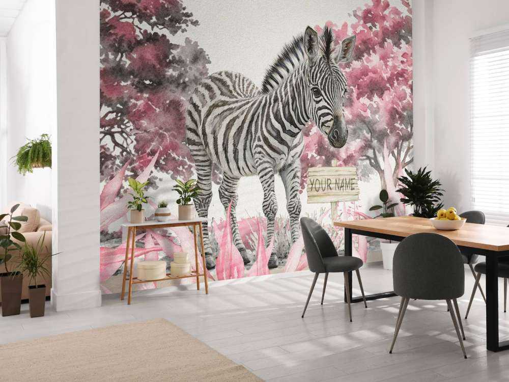 Ung zebra i naturen lyserød