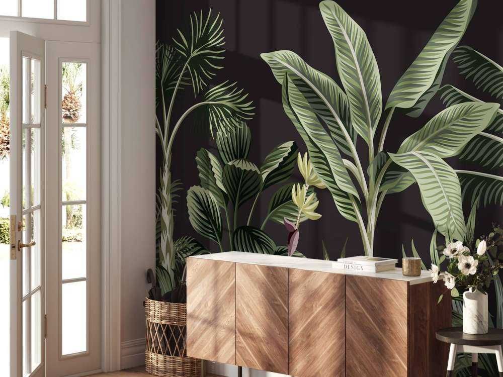 Tropisk palme på mørk baggrund