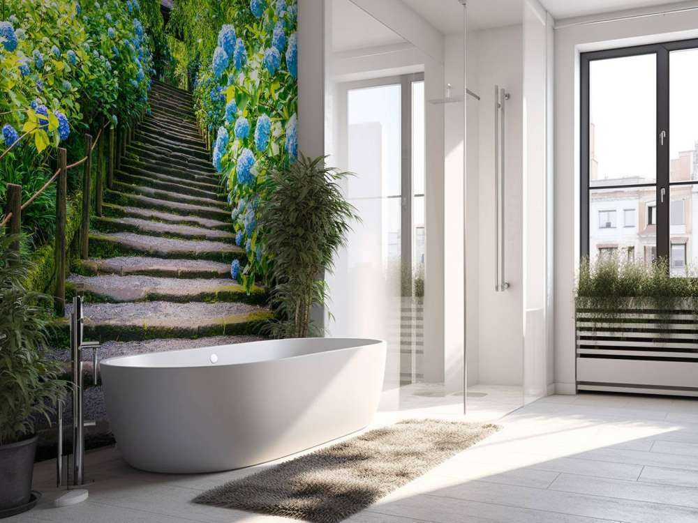 Trappe mellem hortensiaer