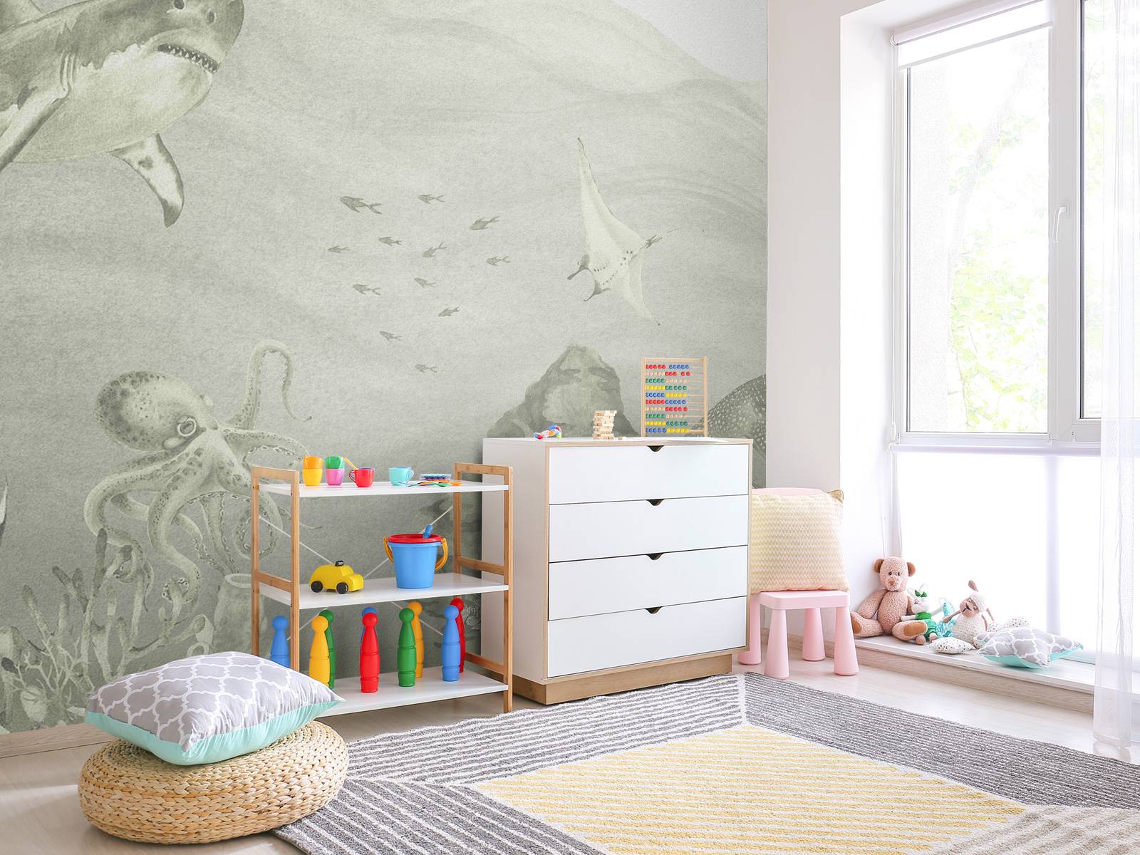 Street Art Fototapet | Geometriske Former med Fargerike Ansikter —  WonderMural, image size:1600x1200