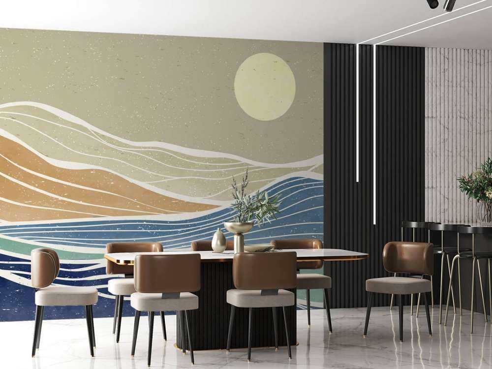 Fargede havbølger med solen