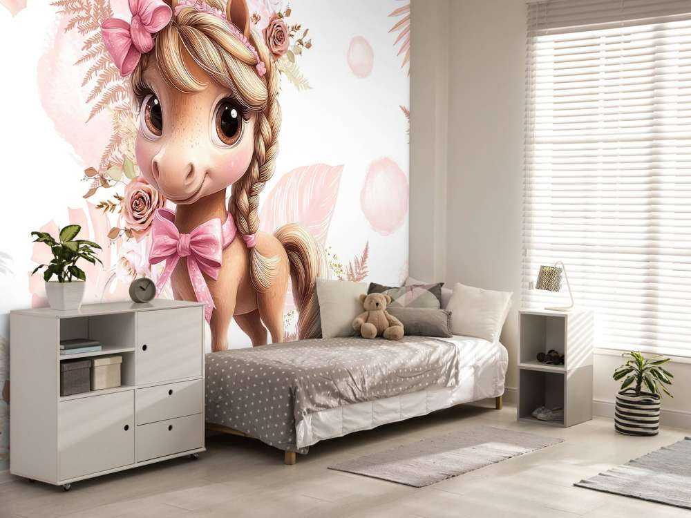 Elegant ponni med rosa sløyfe