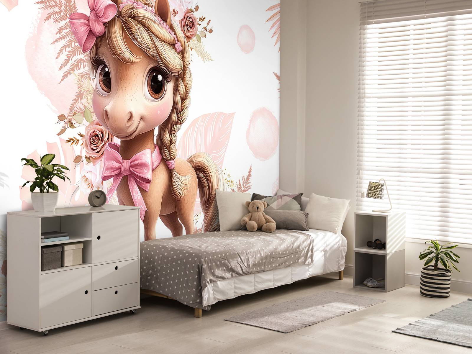 Elegant ponni med rosa sløyfe