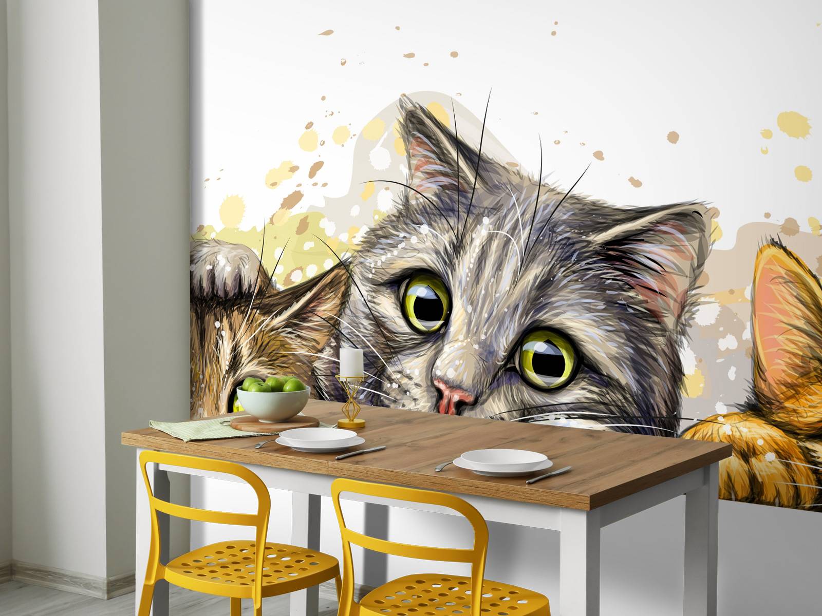 Fototapet søt katt | Stilisert illustrasjon av en svart katt på en gra —  WonderMural, image size:1600x1200