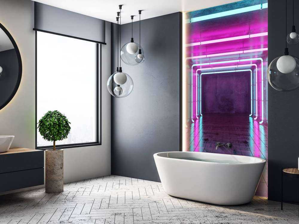 Betongrum med neonljus