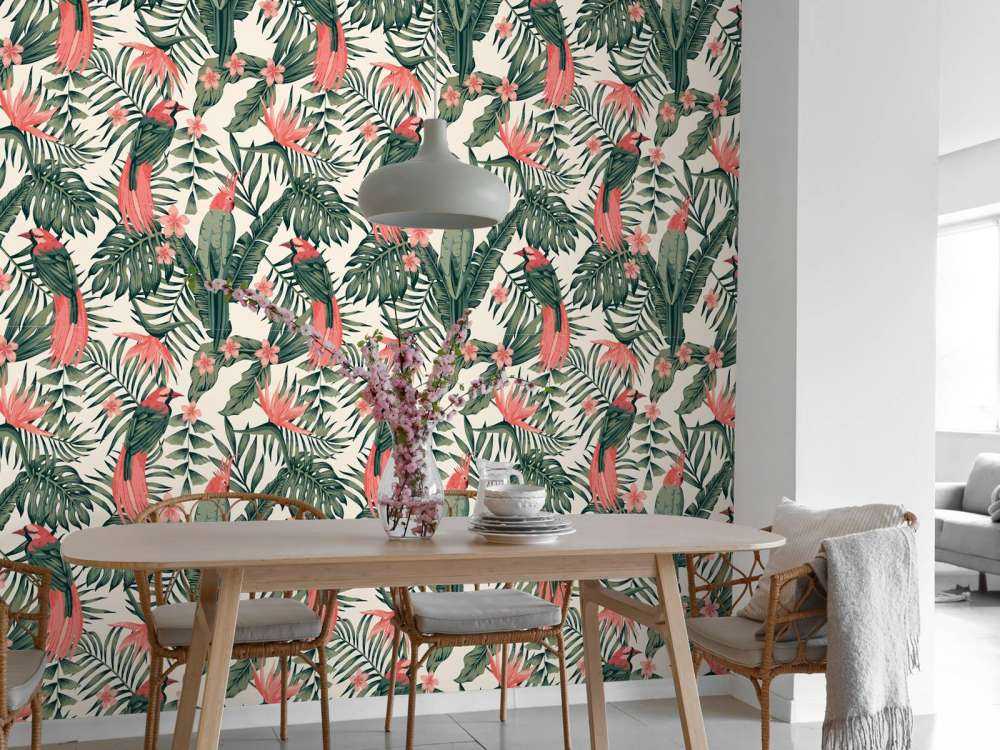 Tropiska växter, blommor och fåglar