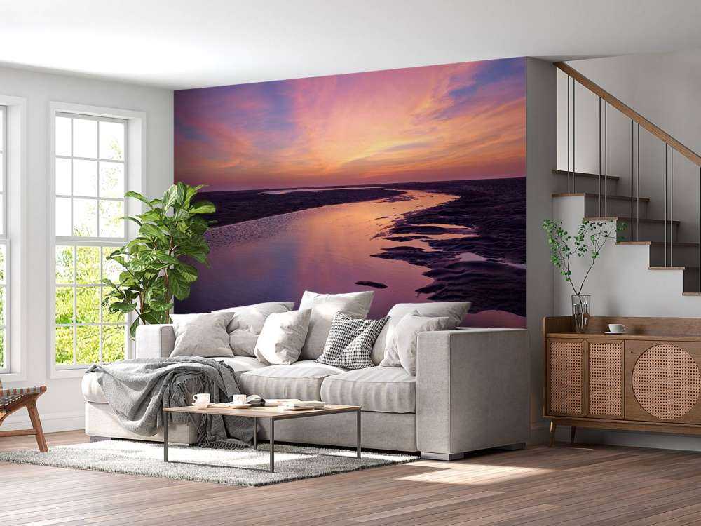 Solnedgång med lila luft