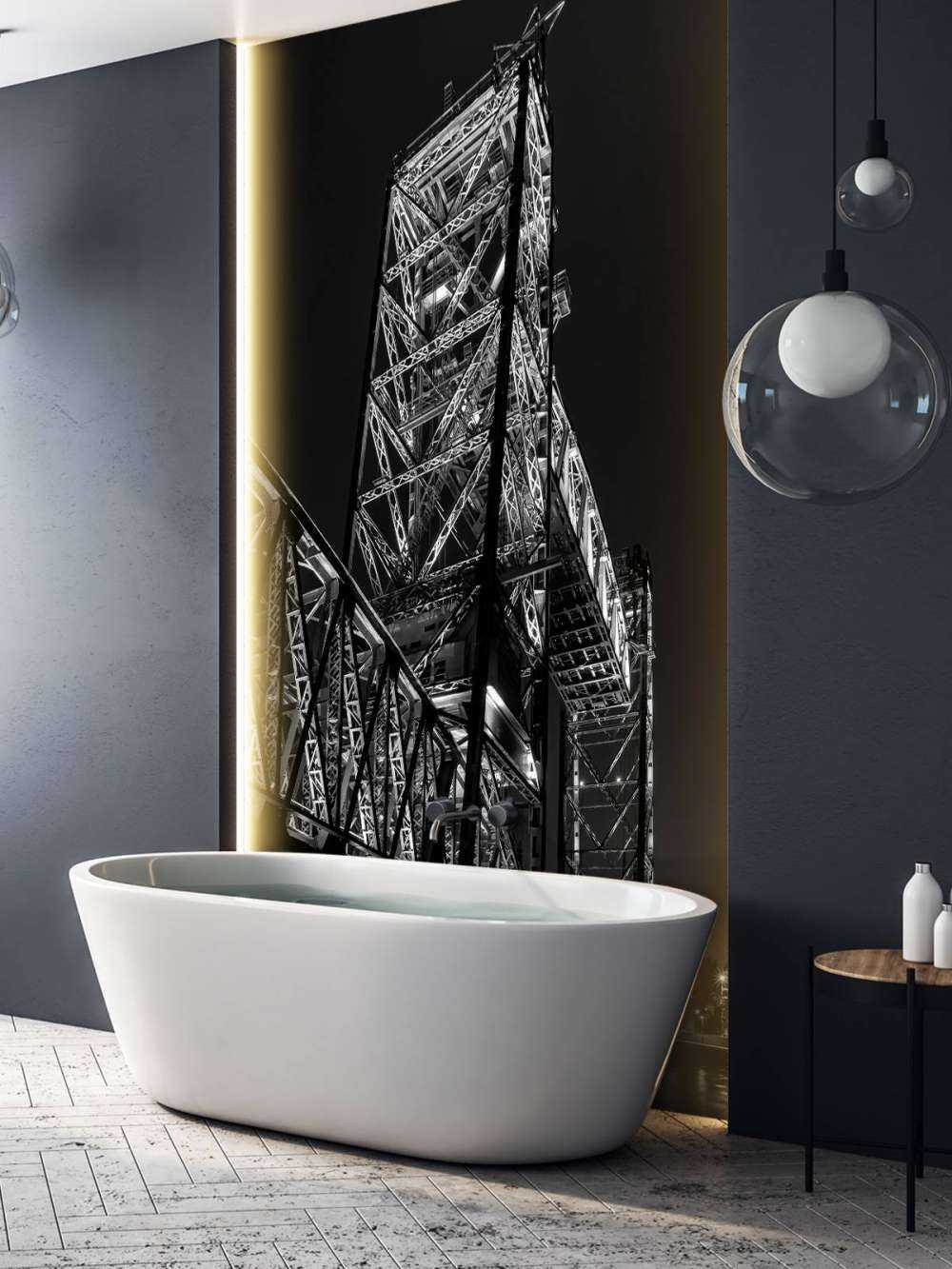 Den tidigare järnvägsbron De Hef i Rotterdam i svartvitt 