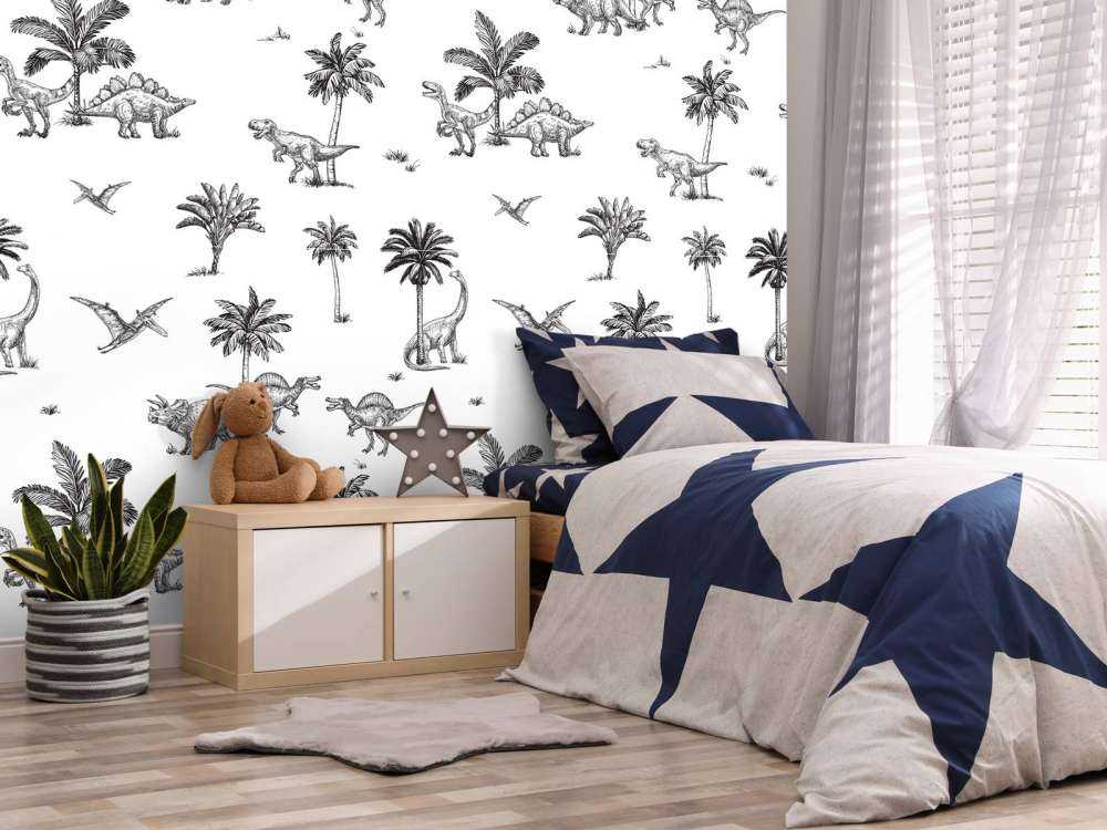 Dino-mönster i svart och vitt