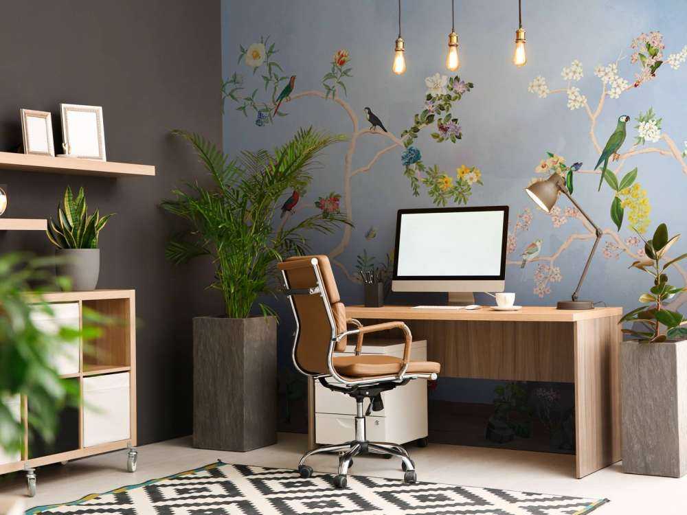 Fåglar i trädgården Blå panorama