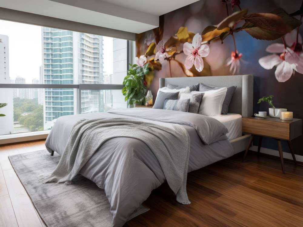 Rosa blomster og brune blader