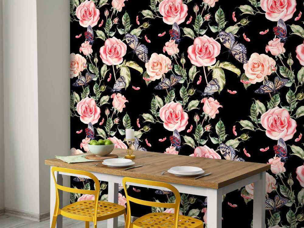 Blomster og sommerfugler i akvarell