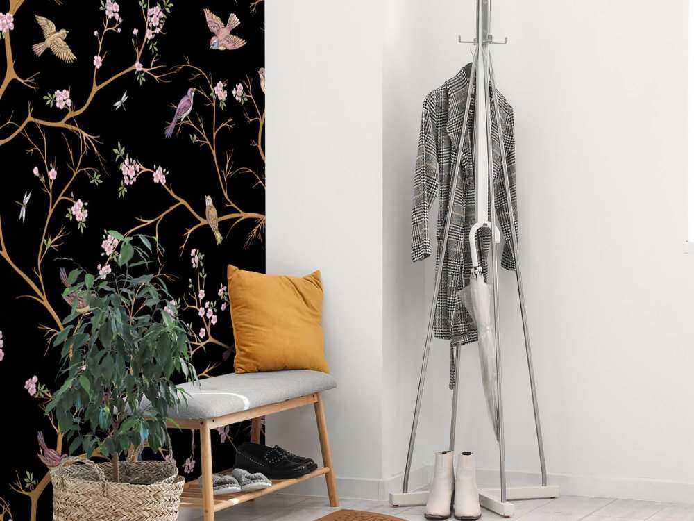 Blomstrende grener med fugler