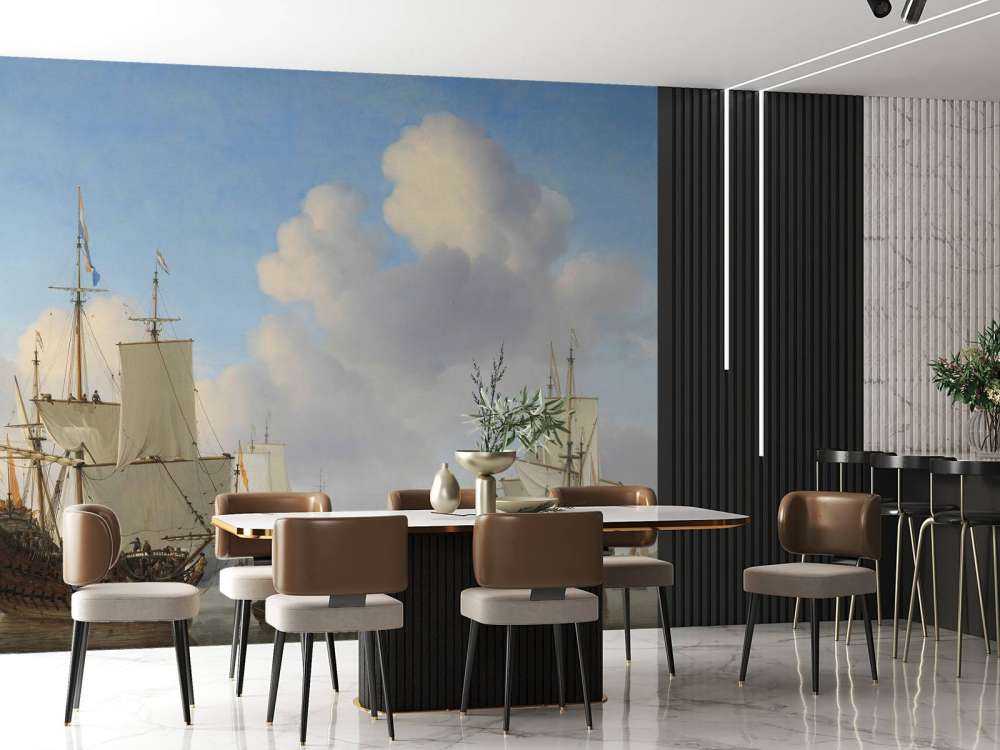 Fototapet Rijksmuseum. Hollandske skibe på et roligt hav.