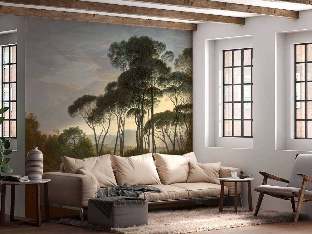 Italiensk landskab med parasol fyrretræer