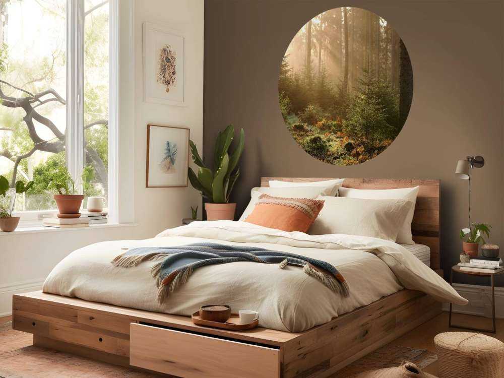 Solstråler gjennom skogen