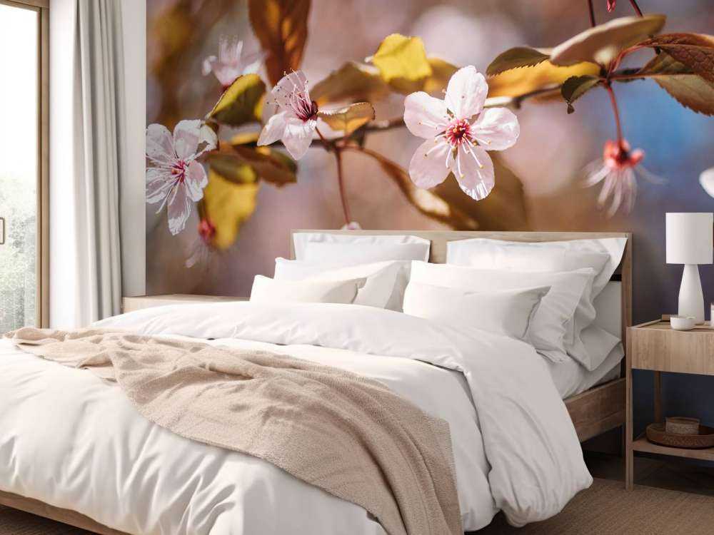 Rosa blomster og brune blader