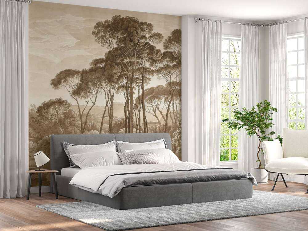 Skoglandskap nær Roma med solnedgang